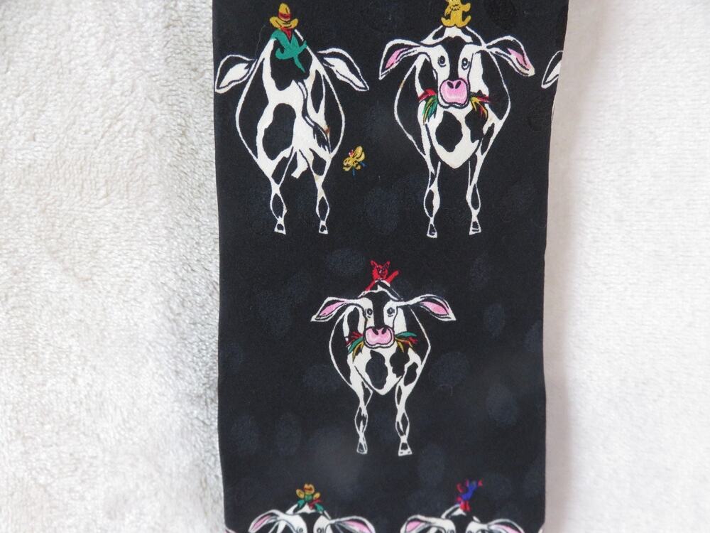 Addiction Cow Print 100% Silk Black Multi Handmade Men's Neck Tie 4"x56"